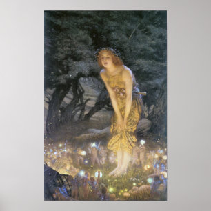 Älvor om Midsommar Kväll av Edward R. Hughes Poster