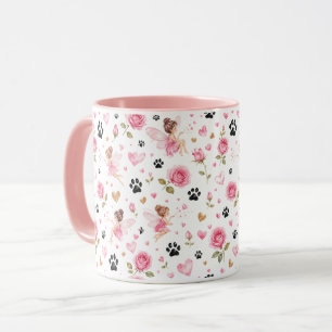 Älvor Pawprints & Rosor   Hundmamma & Kattmamma Pr Mugg