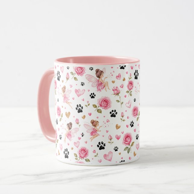 Älvor Pawprints & Rosor | Hundmamma & Kattmamma Pr Mugg (Framsida vänster)