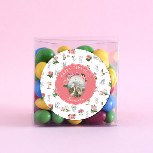 Älvor Rosa Blommigt Mushroom Fairy Castle Birthday Runt Klistermärke