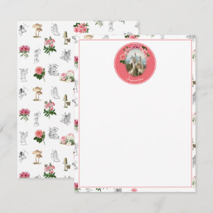Älvor Rosa Blommigt Mushroom Fairy Castle Monogram Anteckningskort