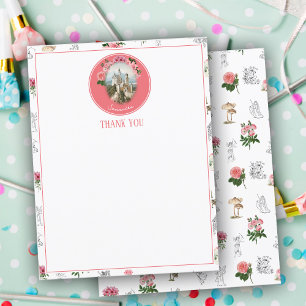 Älvor Rosa Blommigt Mushroom Fairy Castle Monogram Tack Kort