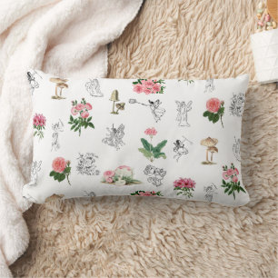 Älvor Rosa Blommigt & Mushroom Fairy Mönster Lumbarkudde