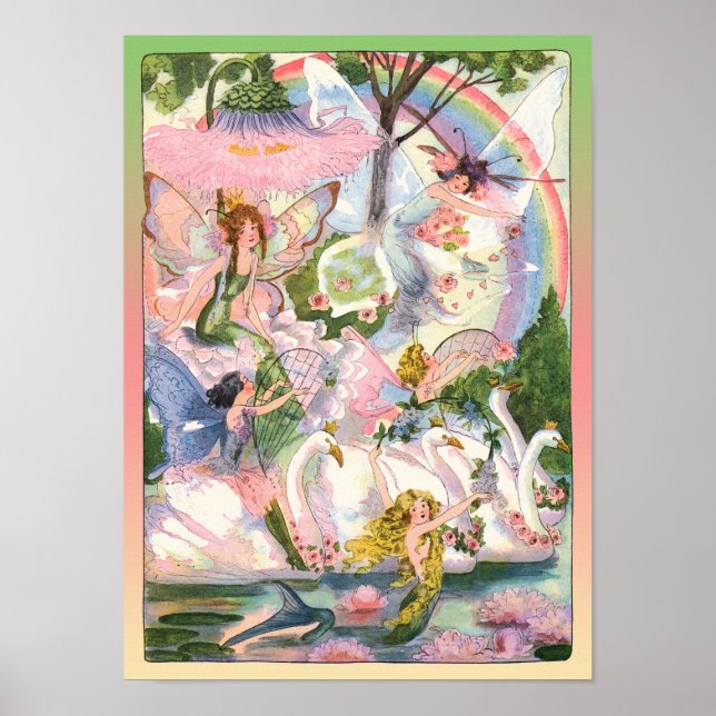 Älvor, Sjöjungfruar och Svanar Skriv ut Poster (Framsidan)