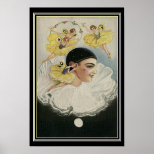 "Älvor som dansar runt Pierrot" Art Deco Print Poster