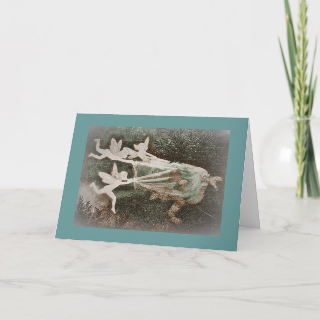 Älvor som fångar nisse (gnome) helgkort (Framsida)