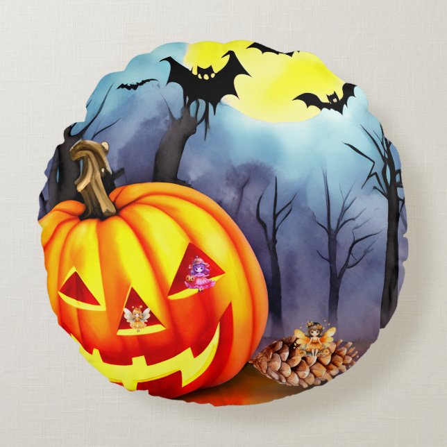 Älvor som Halloween också Rund Kudde (Framsidan)