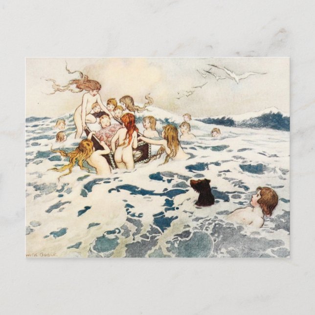 Älvor som transporterar Baby i vaggan Vykort (Framsida)