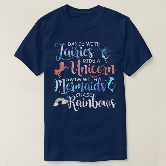 Älvor, Unicorns, Sjöjungfruar och Rainbows Funny T Shirt (Design framsida)