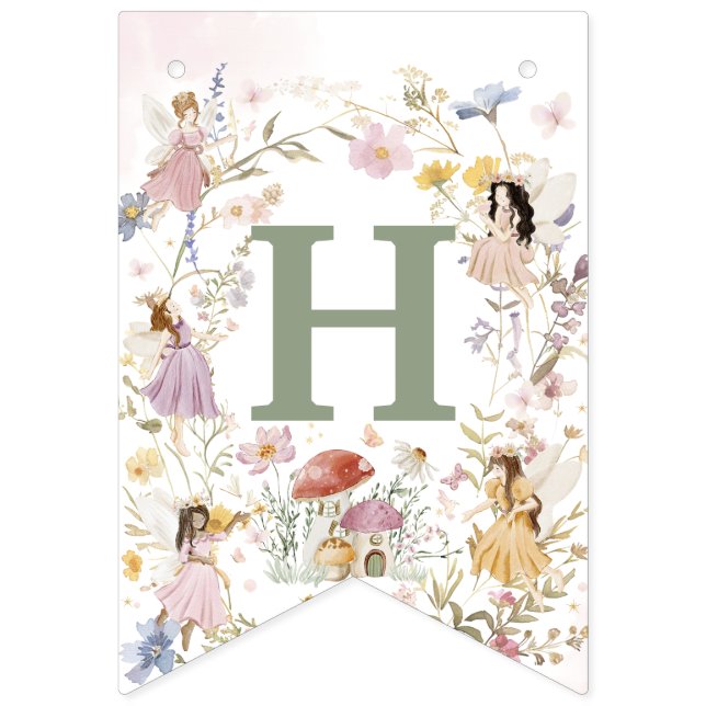 Älvor Wildblomsblommor Birthday Garland Vimplar (Första flaggan)