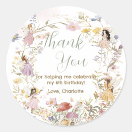 Älvor Wildblomsblommor Birthday Runt Klistermärke