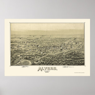 Alvord panorama- karta för TX - 1890 Poster