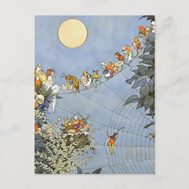 "Älvorna Birthday" av Heath Robinson Vykort (Framsida)