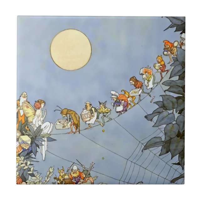 “Älvorna har födelsedag” av Heath Robinson Kakelplatta (Framsidan)