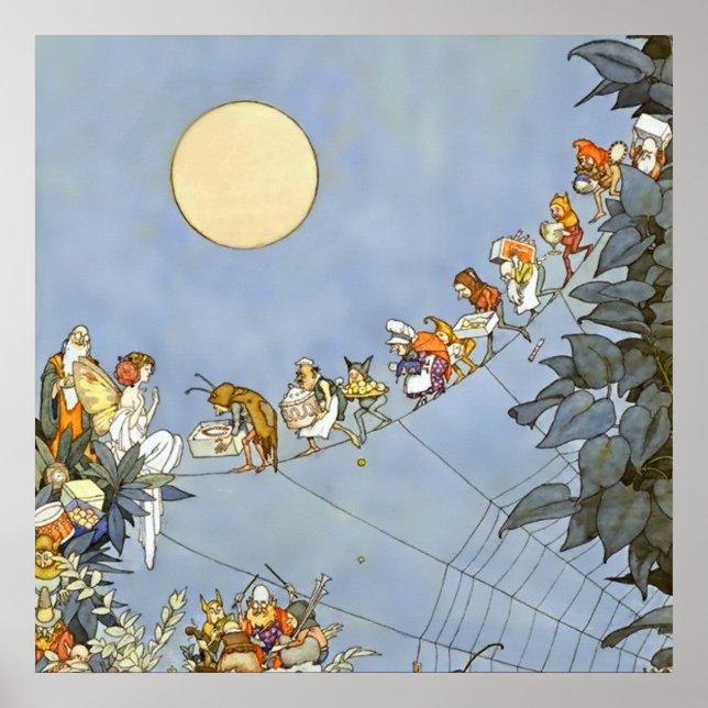 “Älvorna har födelsedag” av Heath Robinson Poster (Framsidan)