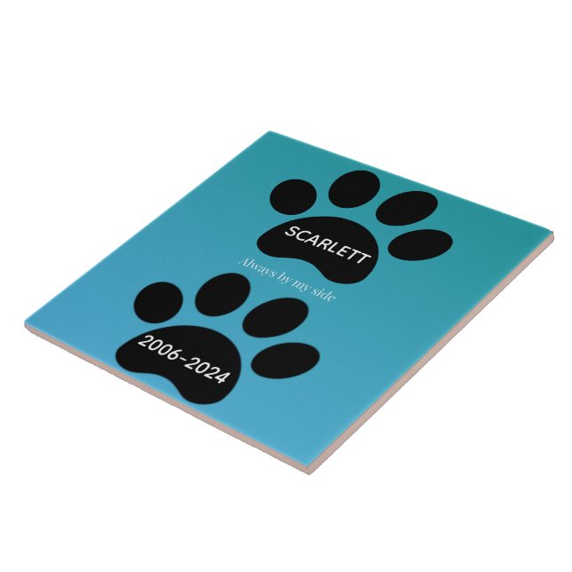 Always By My Side Teal Blue Paw Print Tribute Kakelplatta (Sidan)