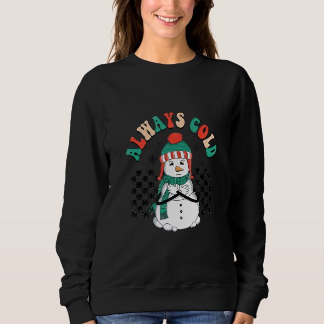 Always Cold Cute Snowman Checkerboard Christmas T Shirt (Framsida)