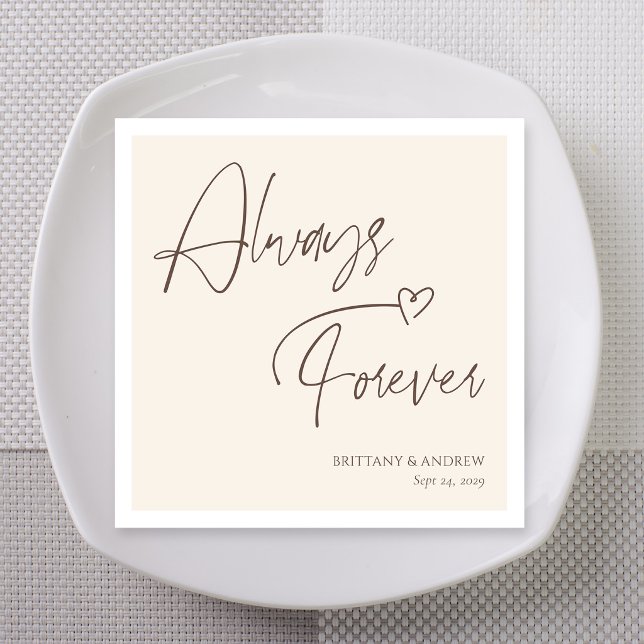 Always & Forever Mocha Stacked Script Bröllop Pappersservett (Always & forever mocha stacked script wedding napkins for wedding dinner)