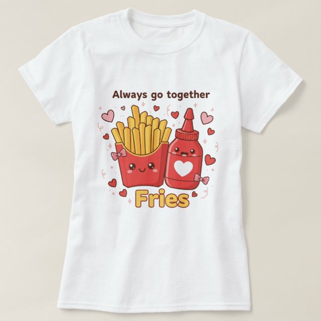 "Always Go Together" Cute Fries and Ketchup Kawaii T Shirt (Design framsida)