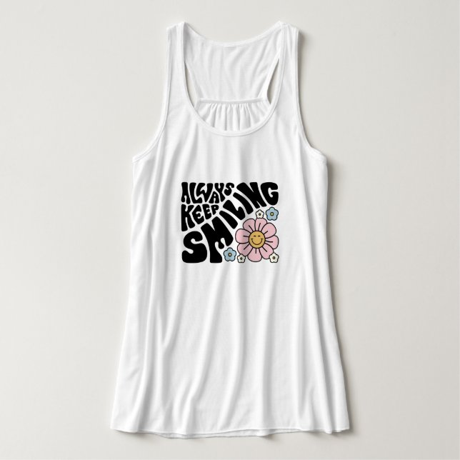 "Always Keep Smiling" Groovy 70s Font Linne Med Racerback (Design framsida)
