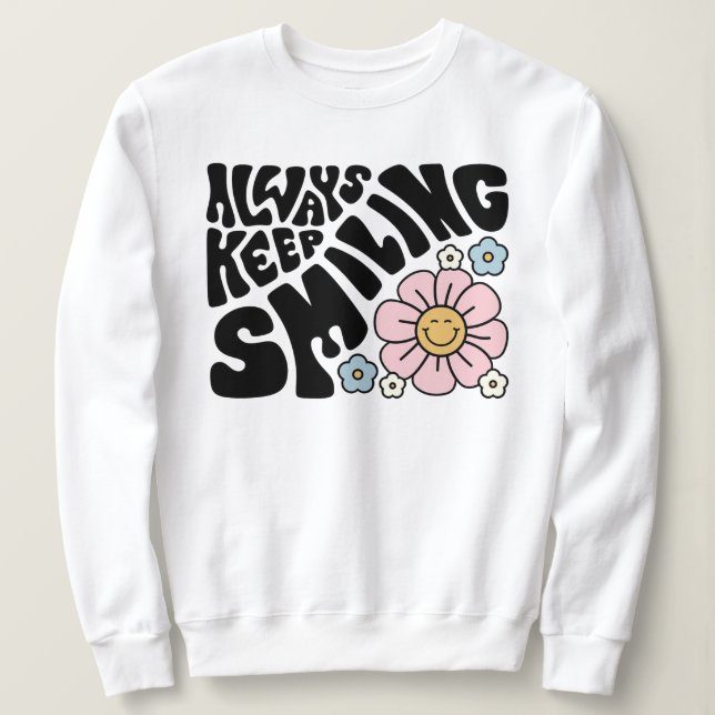 "Always Keep Smiling" Groovy 70s Font T Shirt (Design framsida)