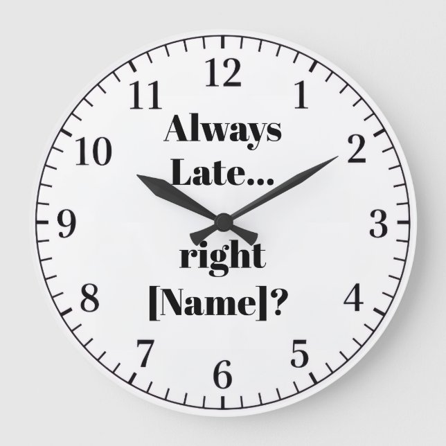 Always Late Personalized Wall Clock – Funny Custom Stor Klocka (Framsida)