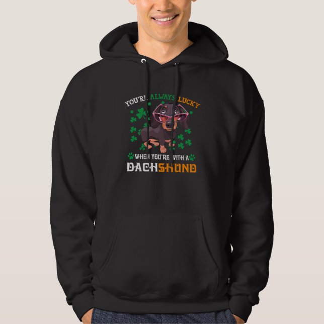 Always Lucky With A Dachshund Wiener Dog St Patric Hoodie (Framsida)