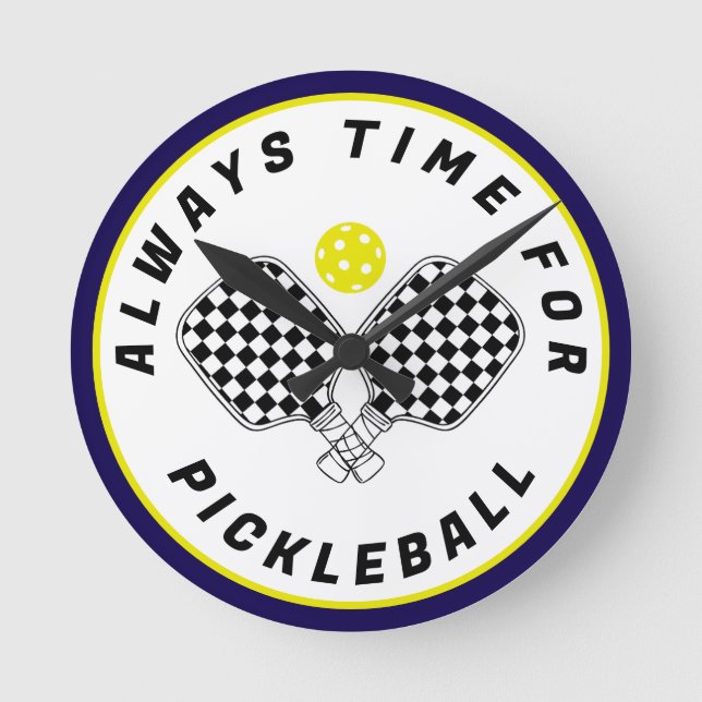 Always Time for Pickleball Paddles Black Olive Rund Klocka (Framsida)