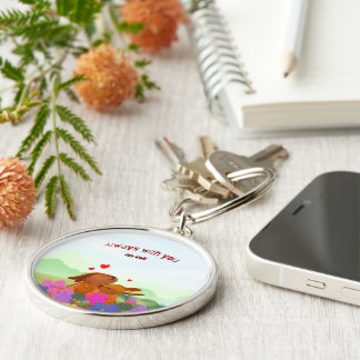 Always With You – Cute Bunny Rund Silverfärgad Nyckelring