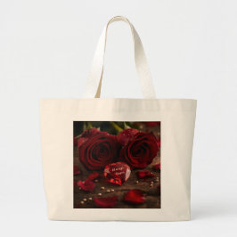 Always Yours Romantic Red Rose Valentine Canvas Jumbo Tygkasse