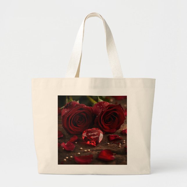 Always Yours Romantic Red Rose Valentine Canvas Jumbo Tygkasse (Framsidan)