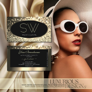 Alxury Black Guld Sparkling Glitter Stars Monogram Visitkort