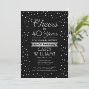 ALY Birthday Cheers Elegant Black Silver Confetti Inbjudningar