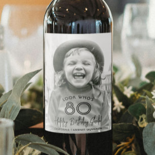 ALY Birthday Chic Black Typography Photo Party Vinflaska Etikett
