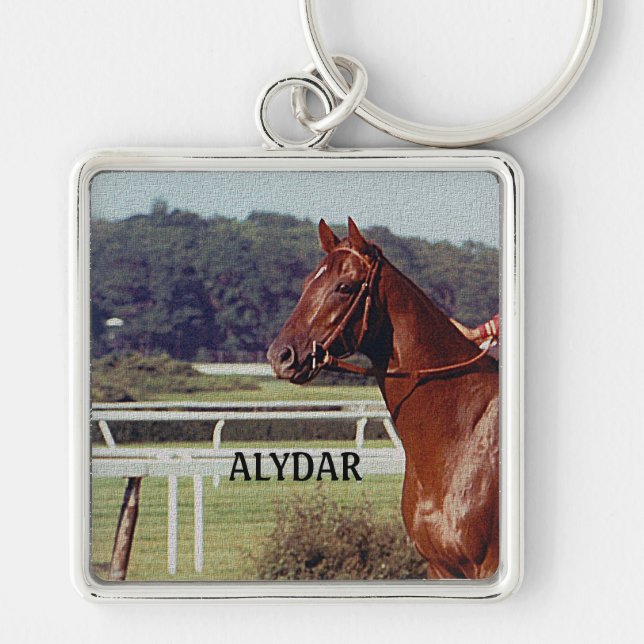 Alydar Belmont insatser postar paraden 1978 Fyrkantig Silverfärgad Nyckelring (Framsidan)