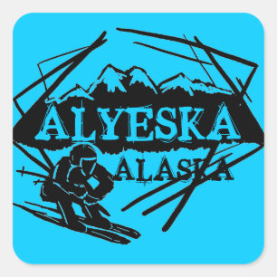 Alyeska Alaska blue ski logotyp-klistermärken Fyrkantigt Klistermärke