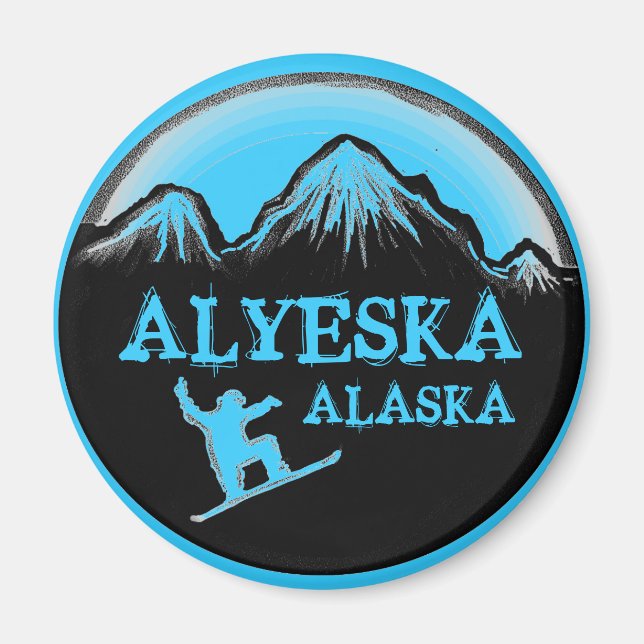 Alyeska Alaska blue snowboarder magnet (Framsidan)
