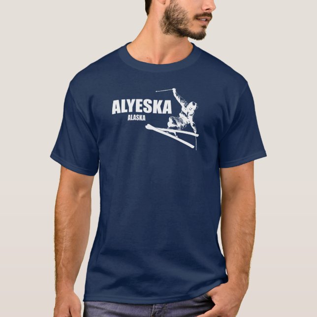 Alyeska Alaska Skier T Shirt (Framsida)