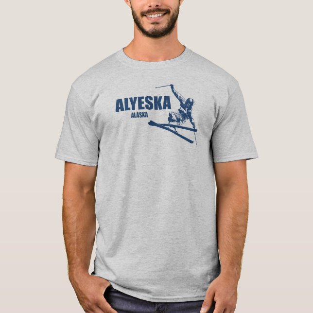 Alyeska Alaska Skier T Shirt (Framsida)