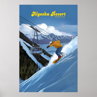 Alyeska Alaska Snowboard Skidort Resoraffisch Poster