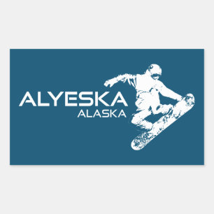 Alyeska Alaska Snowboarder Rektangulärt Klistermärke