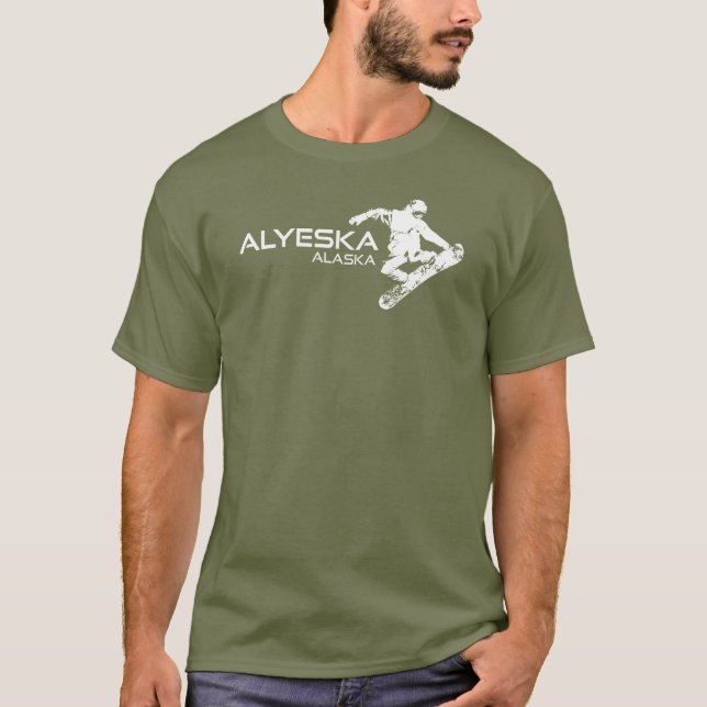 Alyeska Alaska Snowboarder T Shirt (Framsida)