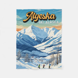 Alyeska Alaska Winter Travel Art Vintage Fleecefilt