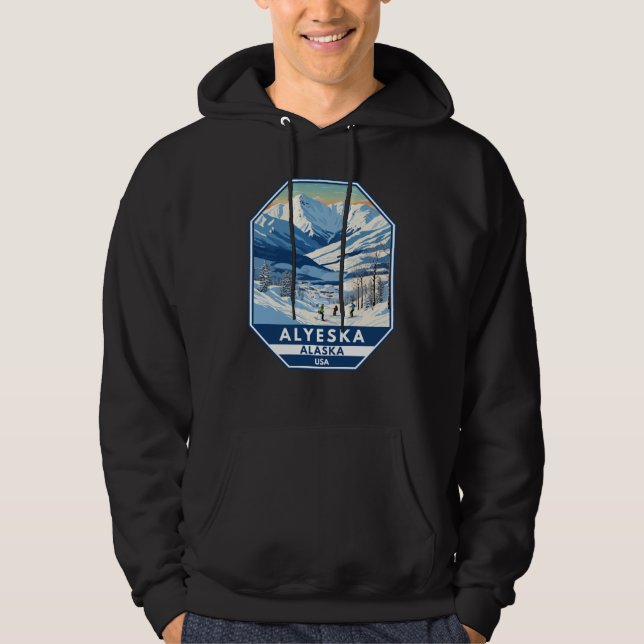 Alyeska Alaska Winter Travel Art Vintage Hoodie (Framsida)