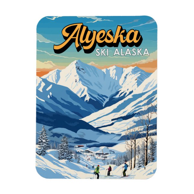 Alyeska Alaska Winter Travel Art Vintage Magnet (Vertikal)