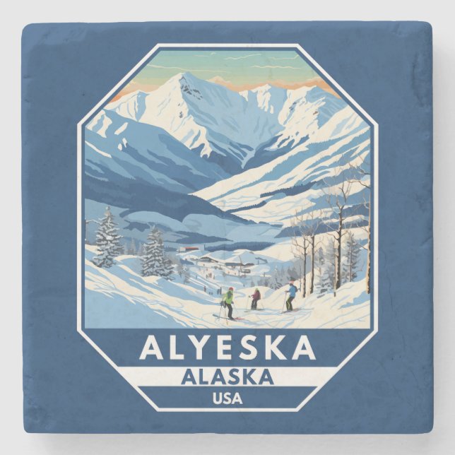 Alyeska Alaska Winter Travel Art Vintage Stenunderlägg (Framsidan)
