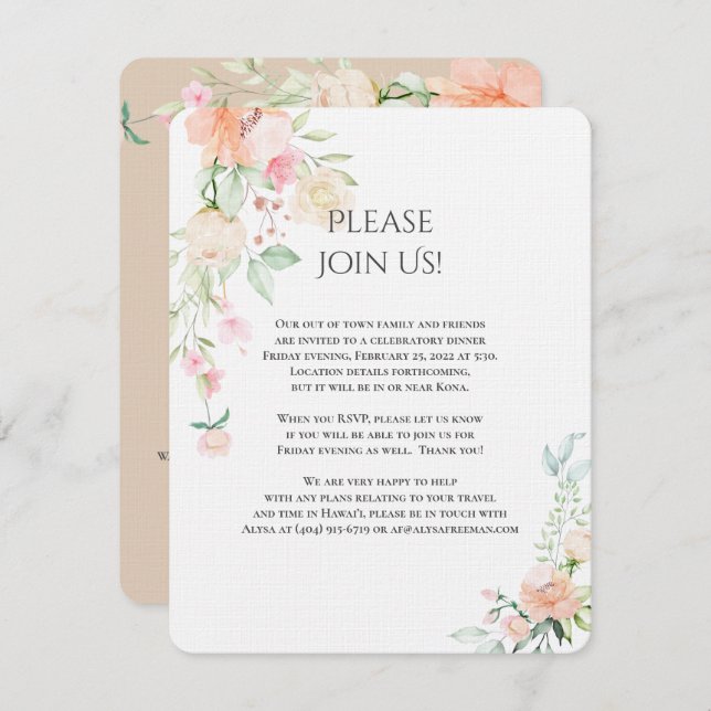 Alysa -Revised2a Detail Watercolor Vår Blommar Inbjudningar (Fram/baksida)