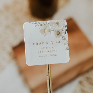 ALYSSA Blommigt Boho Flower Baby Shower Tack Fyrkantigt Klistermärke