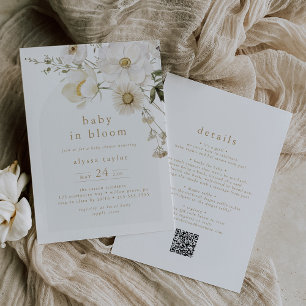 ALYSSA-Blommigt QR Flower Baby i babyskor i blomma Inbjudningar