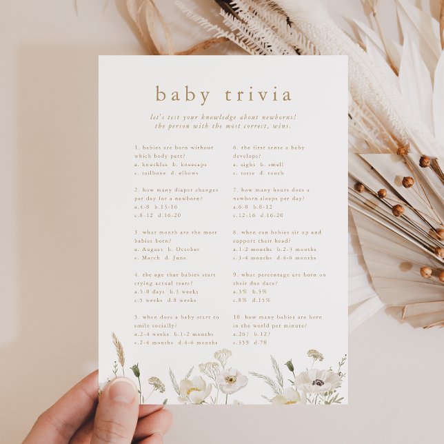 ALYSSA Boho Flower Baby Shower Trivia-spelkort Inbjudningar (ALYSSA Boho Flower Baby Shower Trivia Game Card)